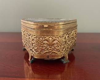 Vintage Ormolu Filigree Triangular Jewelry Box