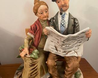 Vintage Porcelain Figurine of Elderly Couple Reading Newspaper by Napcoware