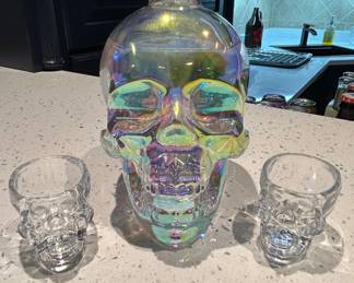 Crystal Head Aurora Vodka Skull Decanter with Two Shot Glasses