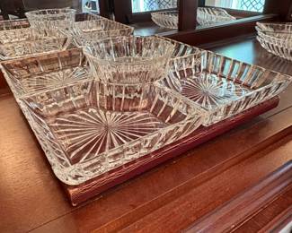Vintage Cut Crystal Relish Tray with Center Bowl