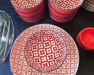 Red Geometric Pattern Ceramic Dinnerware Set by Dowan second image