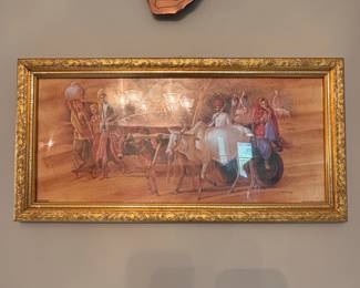 Punjabi Village Scene Painting with Bullock Cart
