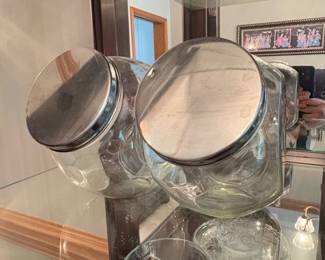 Vintage Glass Penny Candy Jars with Metal Lids