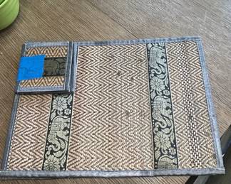 Thai Woven Bamboo Placemat and Coaster Set with Elephant Motif