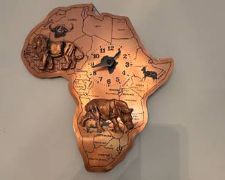 Vintage Copper Map of Africa Wall Clock with Big Five Animals