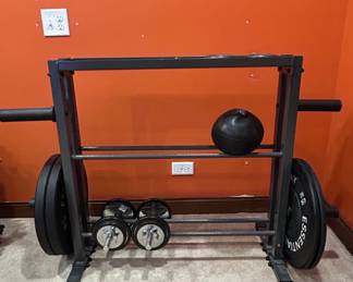 Weight Rack with Dumbbells, Weight Plates, and Medicine Ball