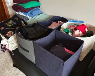 Assorted Foldable Storage Bins and Clothing Lot