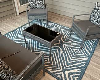 Dark Gray Synthetic Wicker Patio Furniture Set with Geometric Rug
