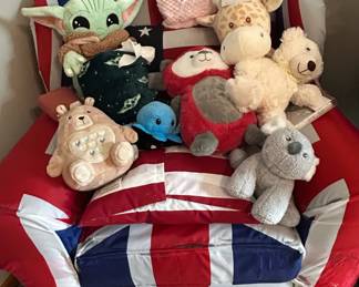 Plush Toy Collection with Union Jack Themed Toddler Bean Bag Chair
