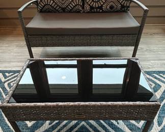Belleze Wicker Loveseat and Coffee Table Set with Cushions