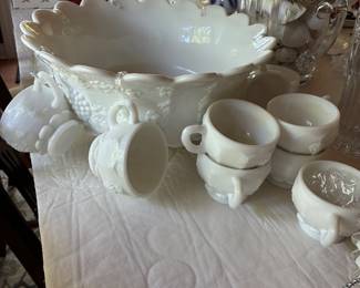 Milk Glass Punch Bowl Set