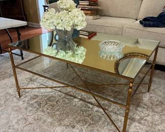 Heavy brass mirrored coffee table