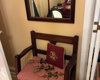 Antique Oak Deacons Chair with Needlepoint Seat