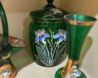 Green Hand painted Bohemian glass