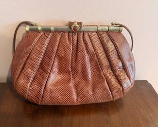 Vintage Judoth Leiber Snakeskin Clutch Shoulder Bag with Metal Frame