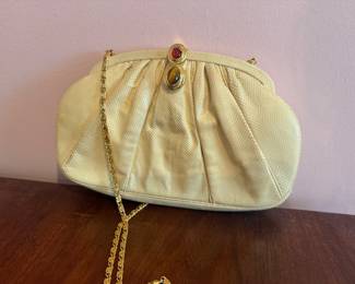 Vintage Judith Leiber Snake Skin CLutch With Tiger Eye & Cabachon Clasp