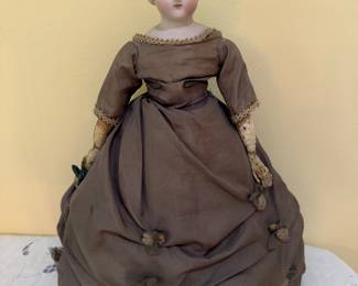 Antique Porcelain French Doll Head in Custom Silk Layered Dress