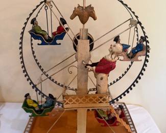 Antique German Tin Litho Wind Up Ferris Wheel