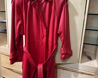 Vintage Red Leather Trench Coat 