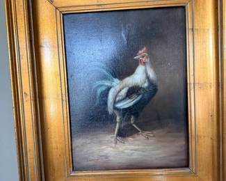 Framed oil-on-canvas Rooster Painting