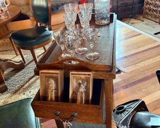 Wooden Bar Cart and Accessories