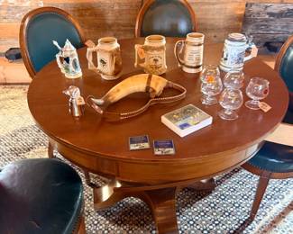 Wood Table and Collectibles