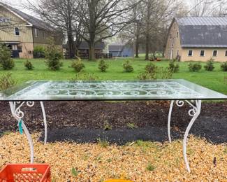 Outdoor Wrought Iron and Glass-top Patio Dining Table