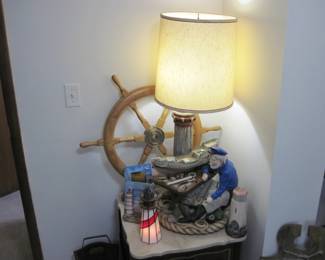 Vintage Salor Lamp, Ships Wheel, Light House Night Light