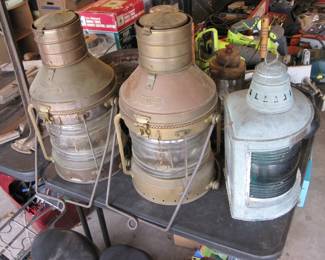 Antique Anchor Brass Lanterns / Green Signal Lamp