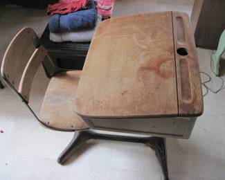 Antique Metal/Wood School Desk