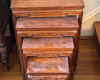 Set of Lacquered Hide Away tables in excellent condition 
