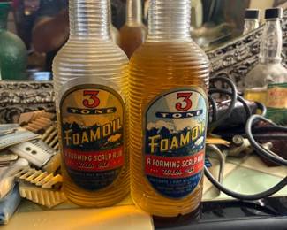 . . . vintage barber bottles -- 3 Tone Foaming Oil