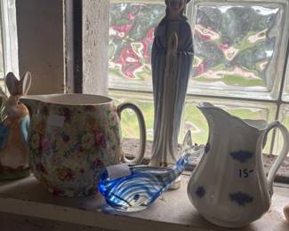 . . . chintz pitcher, cute pitcher, art glass, and Madonna