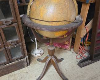 Vintage Replogle Lighted 16-Inch Library Globe on Wooden Stand with Claw Feet