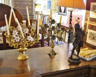 Antique Candleholders and sculpture