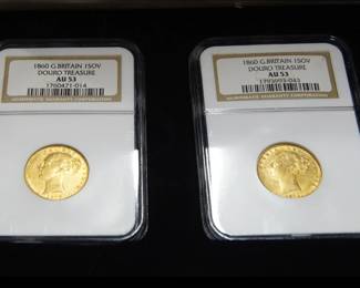 Cased 2-coin Set 1860 British Sovereign Au53