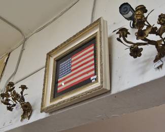Rare early US Flag framed with French candleabras