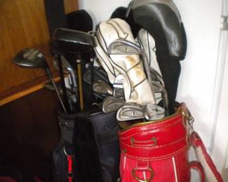 Numerous golf clubs and bags more info coming