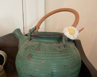 Sarah Jo Hermanson Glazed Ceramic Teapot with Wooden Handle