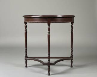 Vintage Demilune Console Table with Turned Legs and Stretcher Base