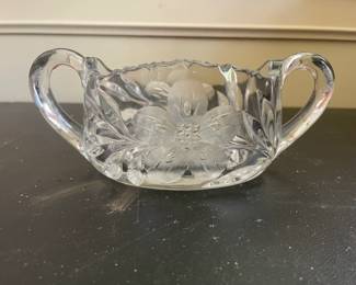 Vintage Etched Floral Glass Sugar Bowl
