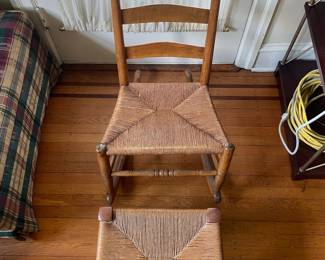 Vintage Ladder Back Rocking Chair with Footstool
