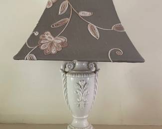 Vintage Ceramic Urn Table Lamp with Embroidered Shade