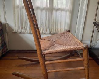 Vintage Ladder Back Rocking Chair with Footstool