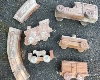 Vintage Wooden Toy Train Set with Track Pieces