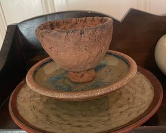 Sarah Jo Hermanson Ceramic Glazed Pedestal Bowl and Plates