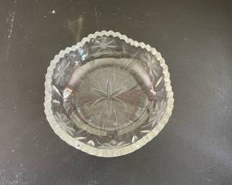 Vintage Cut Glass Bowl with Starburst and Floral Motifs