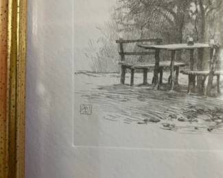 Pencil Sketch of Outdoor Seating Area by C. M. Goff second image