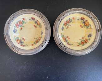 Vintage Golden Maize Pattern Bowl with Silver Plate Holder