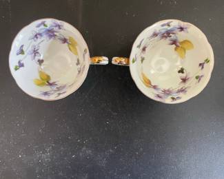 Vintage Floral Teacups - Purple Violets Pattern